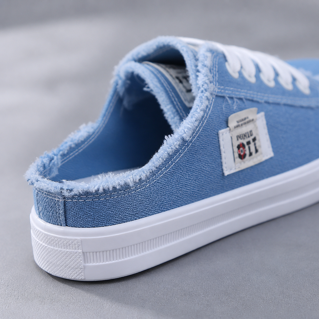 StridePulse™ – Casual Denim Mule Sneakers with Frayed Edges
