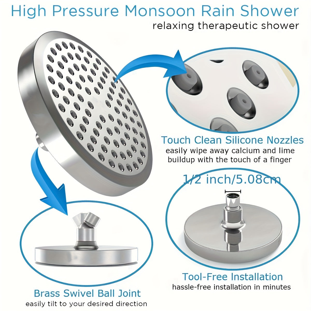 AquaLux - Deluxe Rain Shower Head with Customizable Angles
