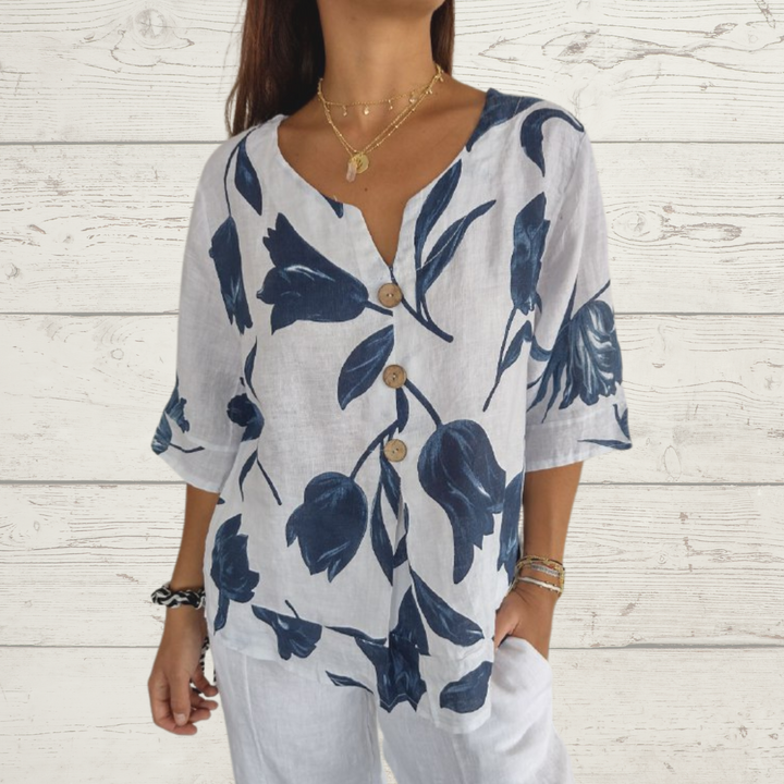 ZephyraLuxe™ Linen V-Neck Top — Remain Cool, Crisp, and Perfectly Poised All Day