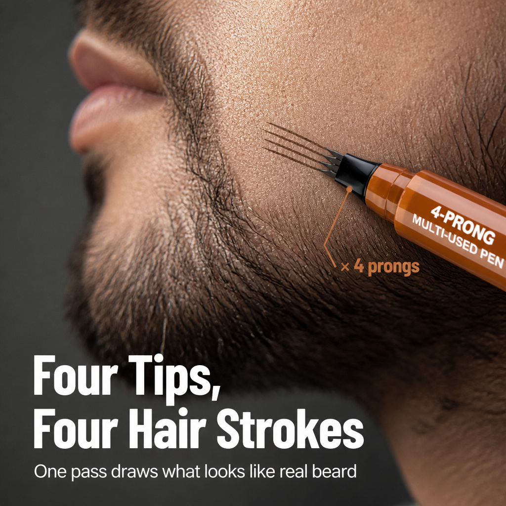 BrowAura™ — Instantly Cover Patchy Beard Areas Using Four Hair-Stroke Tips