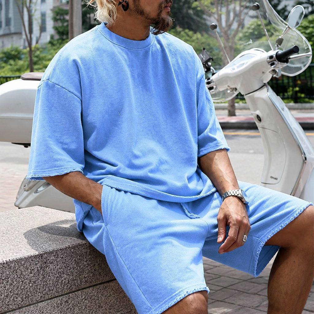ArdentFlex™ – Oversized Relaxed Raw-Edge Tee and Shorts Set