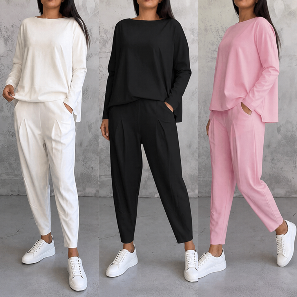 VeloraEase™ – Relaxed Two-Piece Lounge Set with Pocketed Tapered Trousers
