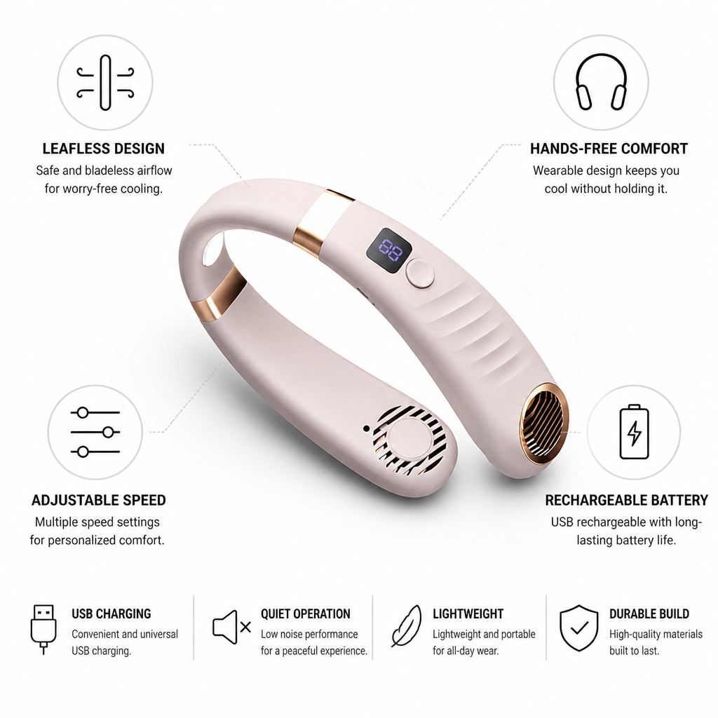 Wearable Leafless USB Rechargeable Neck Fan