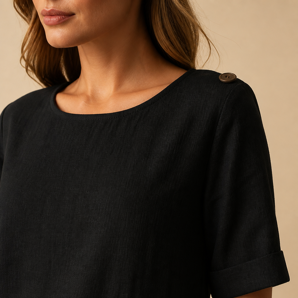 SilkaLuxe™ – Relaxed Linen-Feel Two-Piece Set with Asymmetric Button Hem