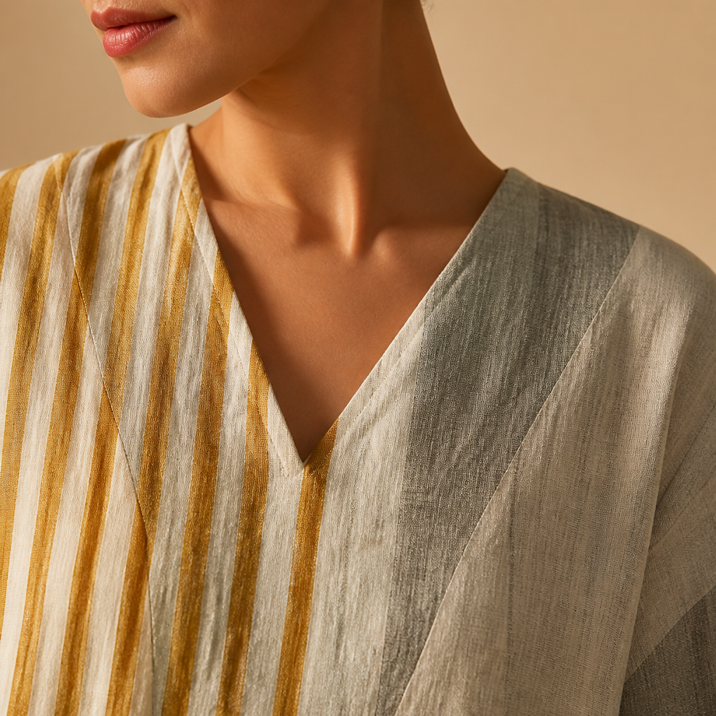 ZephyraFlow™ – Relaxed Striped Patchwork Linen Maxi Dress