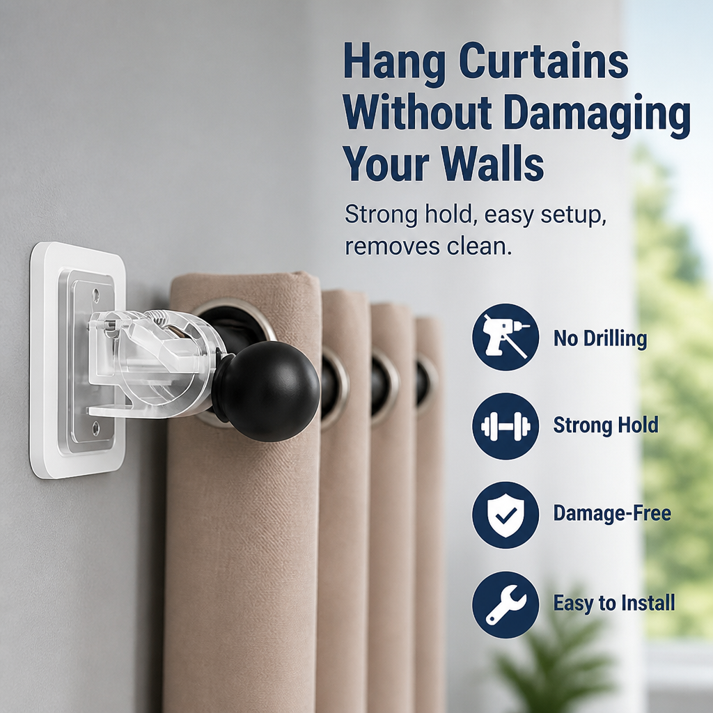 GlideMount™ — Hang Curtains Perfectly with Zero Damage or Drills