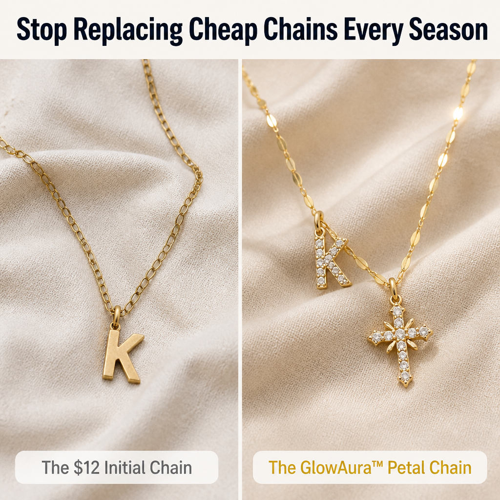 GlowAura™ — Stack Your Initial and Cross on a Radiant Gold Petal Chain
