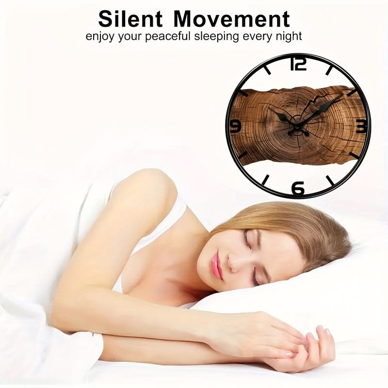 Round Carved Wooden Wall Clock - Silent Design