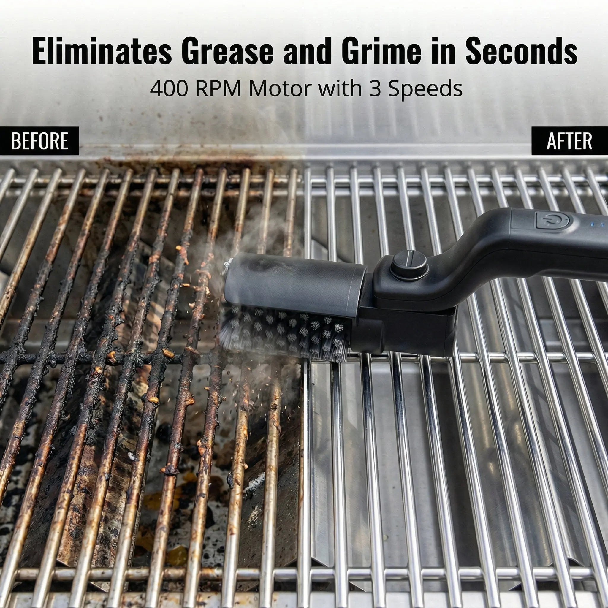 Grill Scrubber with Rotating Head | Fast Grill Cleaning | Safe Bristle Design | GrillPro