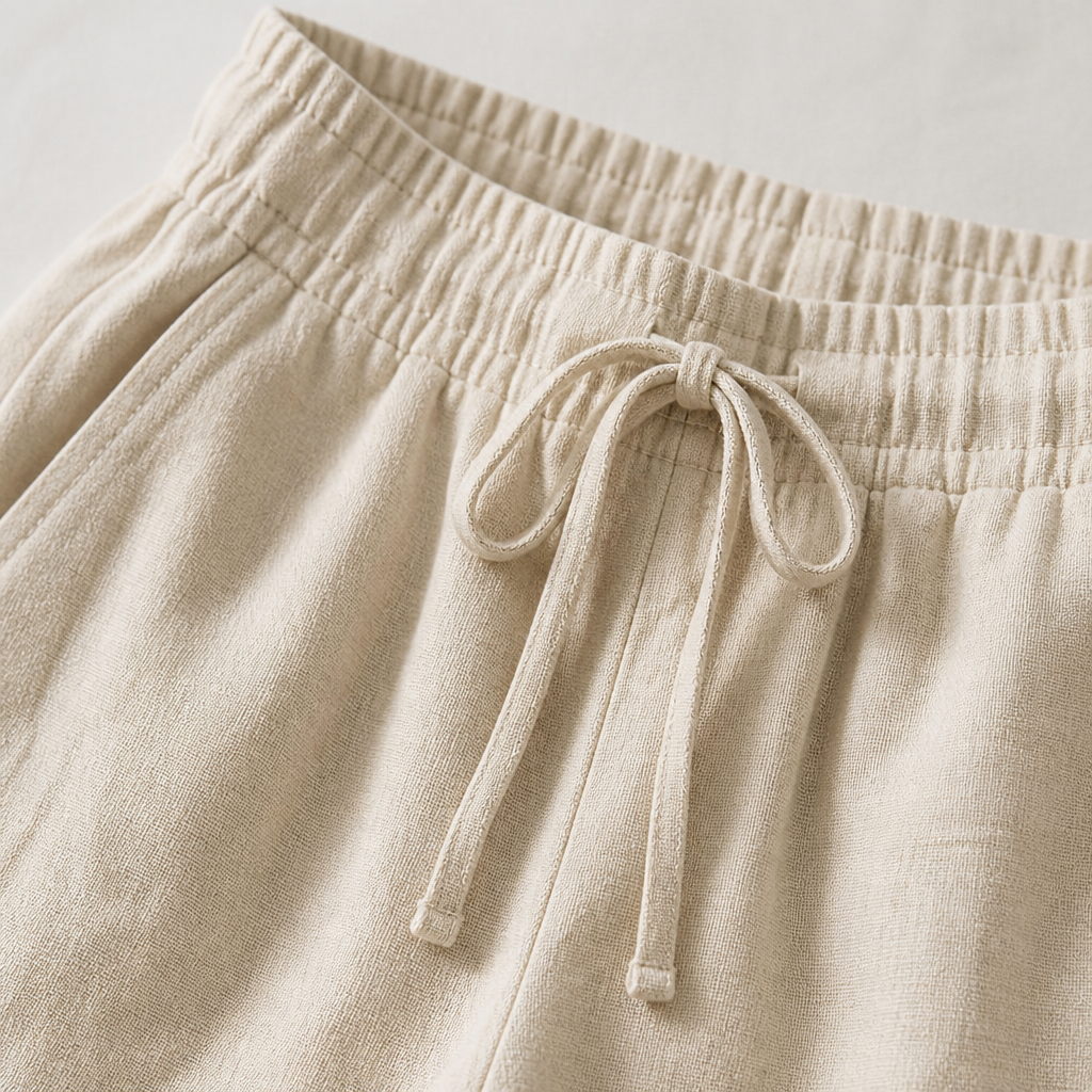 VelouraFlex™ – Airy Cotton-Linen Drawstring Pants with Tapered Cuffed Hem