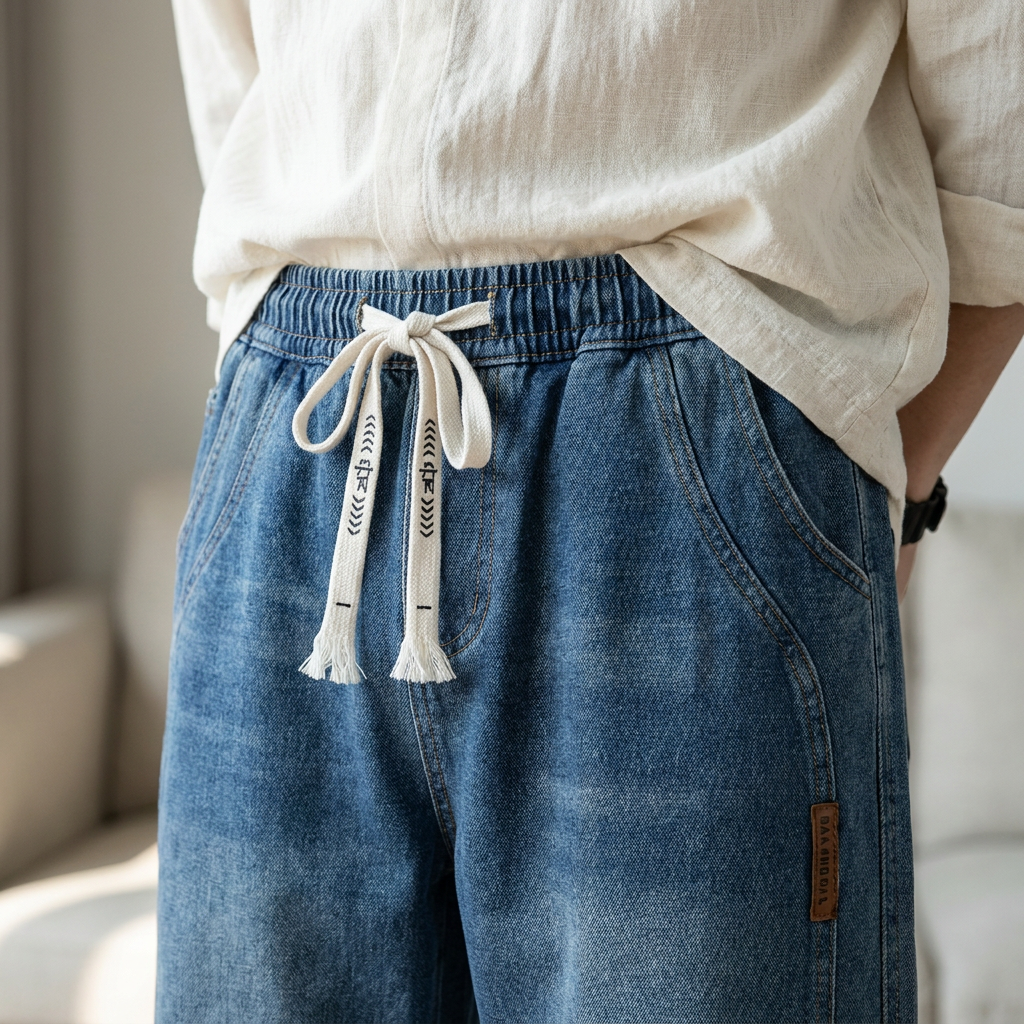 RamoraStride™ – Straight Leg Relaxed Jeans with Drawstring Waist