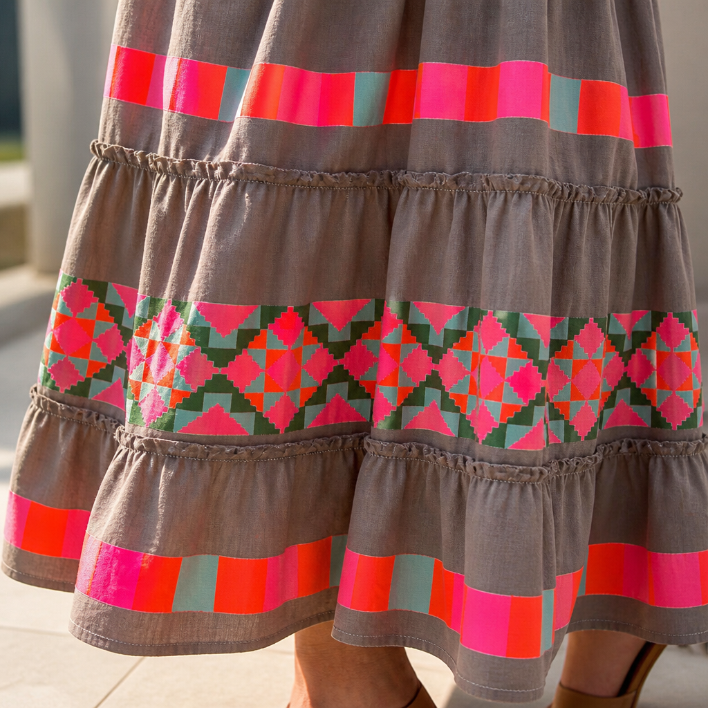 Solana™ – Bohemian V-Neck Tiered Maxi Dress with Tassel Tie in Print
