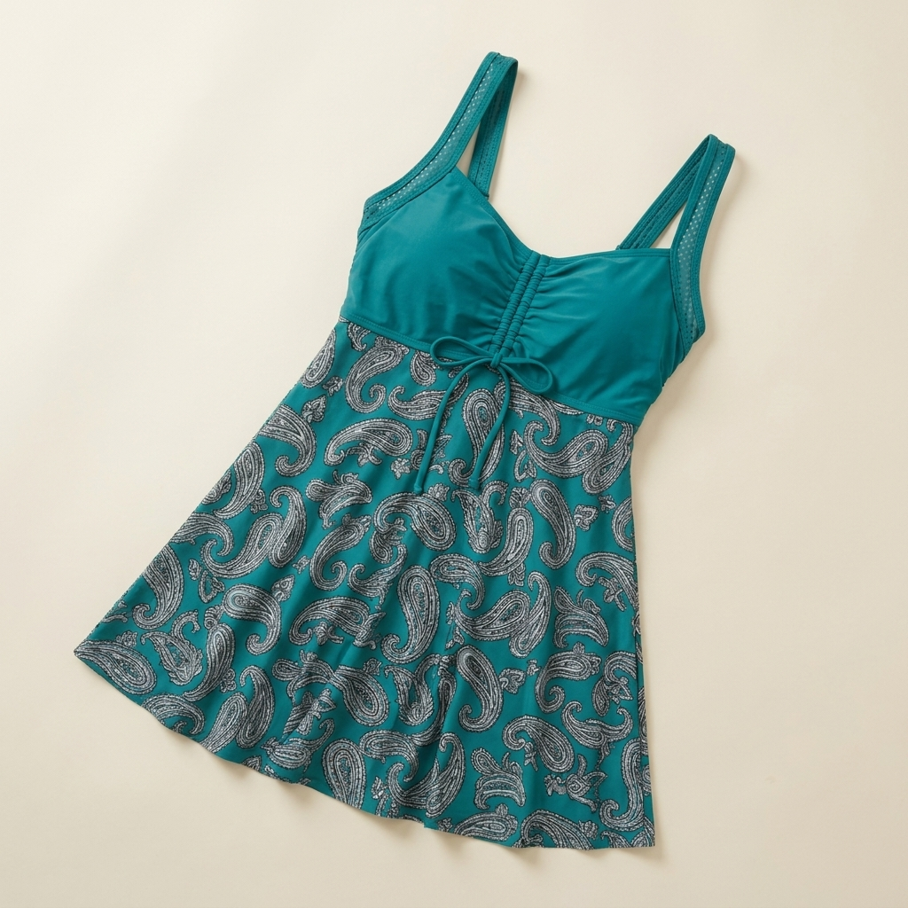 VivaMorph™ – Ruched Front Sculpting Swim Dress with Flowing Skirt