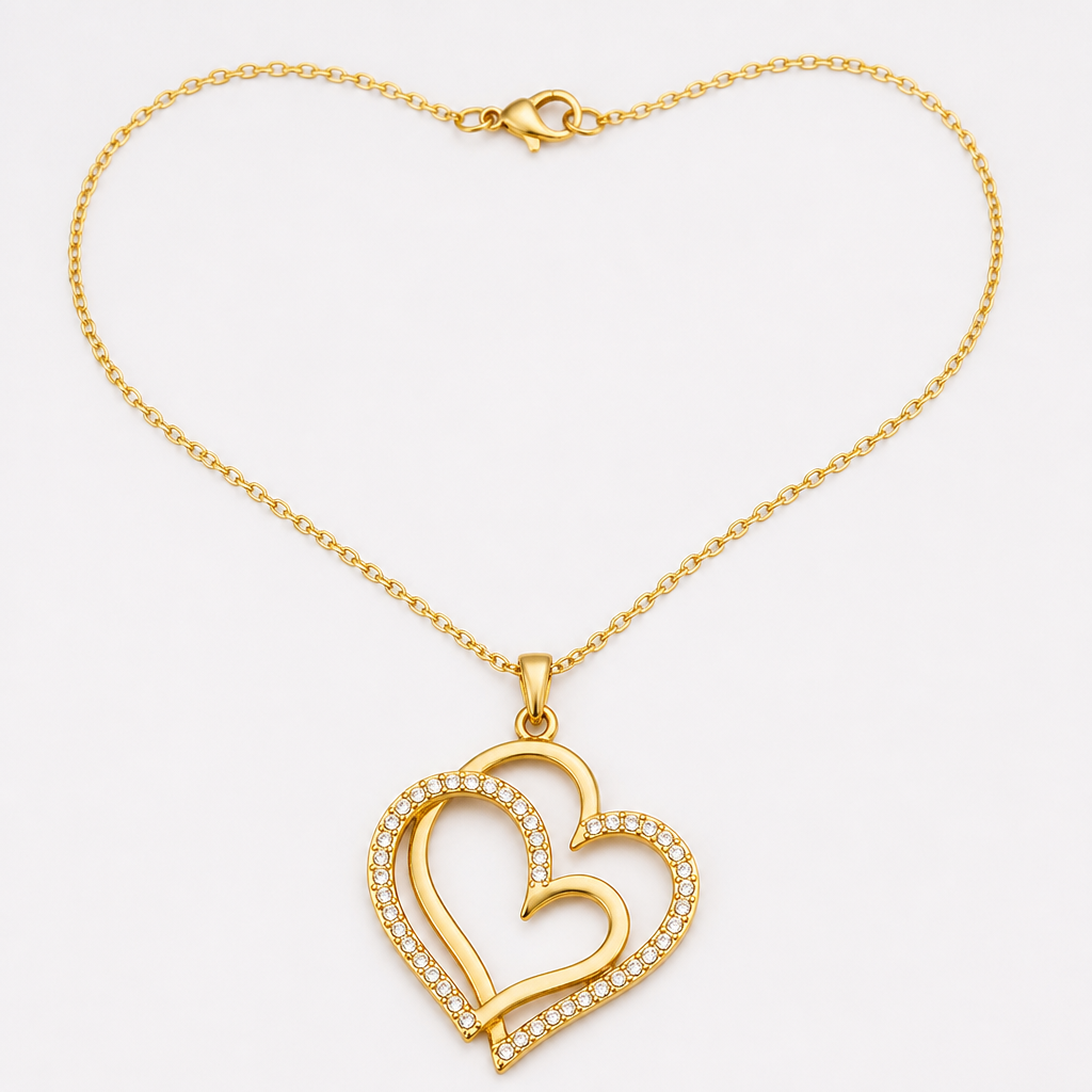 LumaCherish™ – Elegant Double-Heart Pendant Necklace with Pavé Crystals