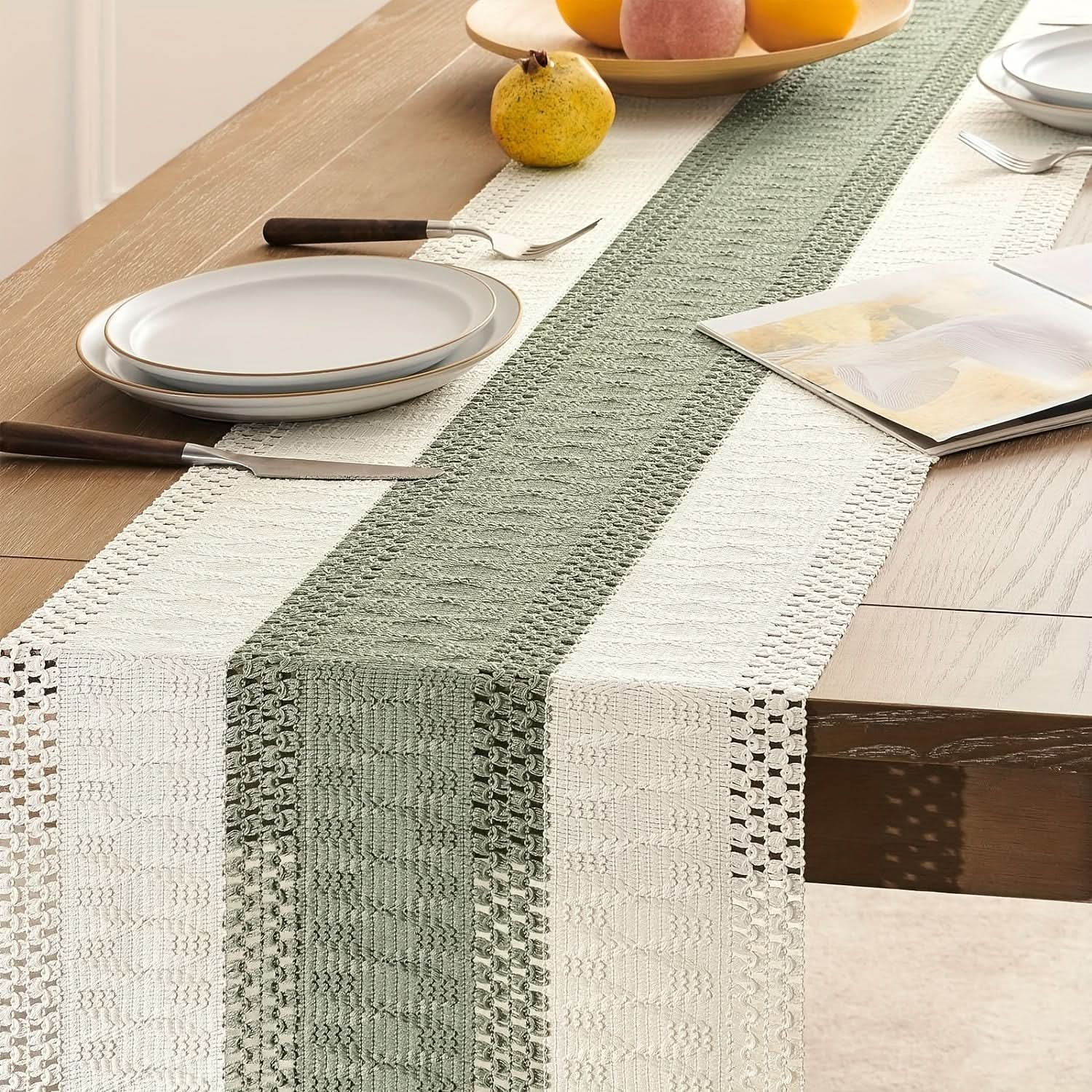Sage Green Macrame Table Runner for Home Decor