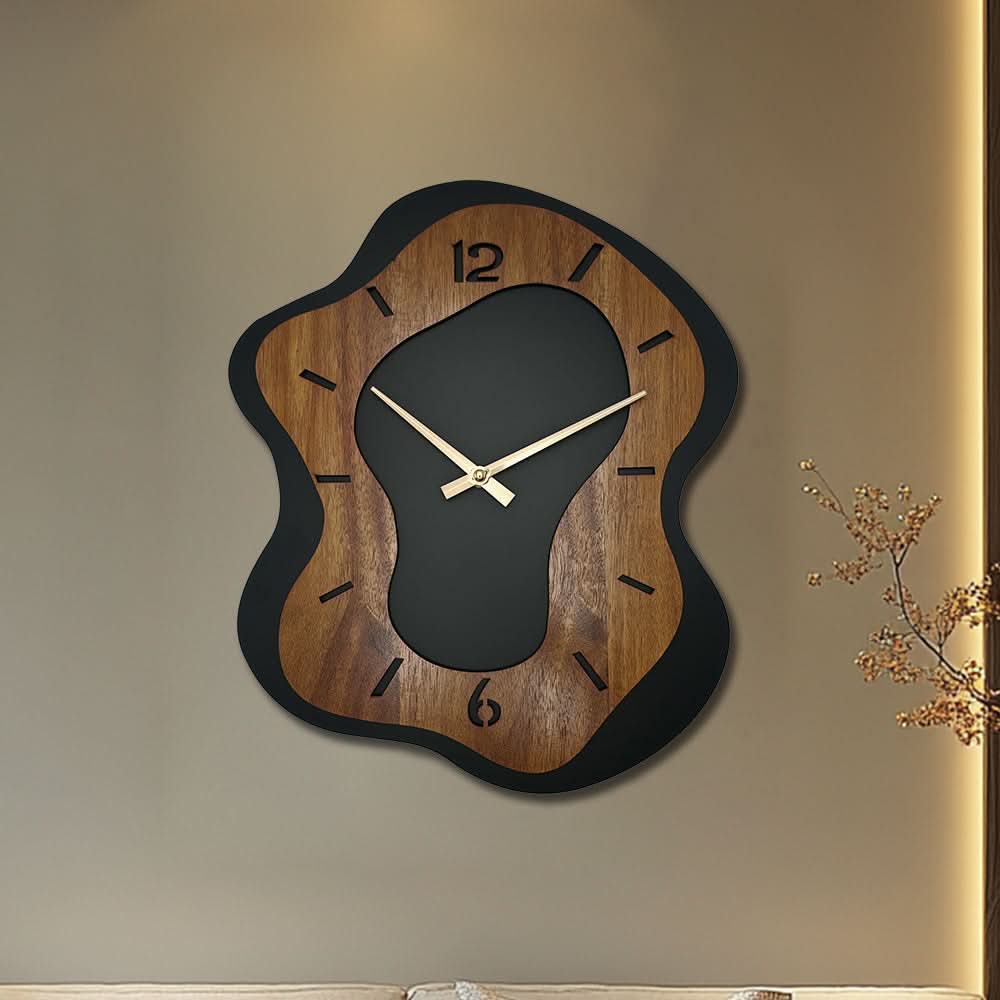 Unique Wooden Wall Clock with Irregular Design and Battery Operated