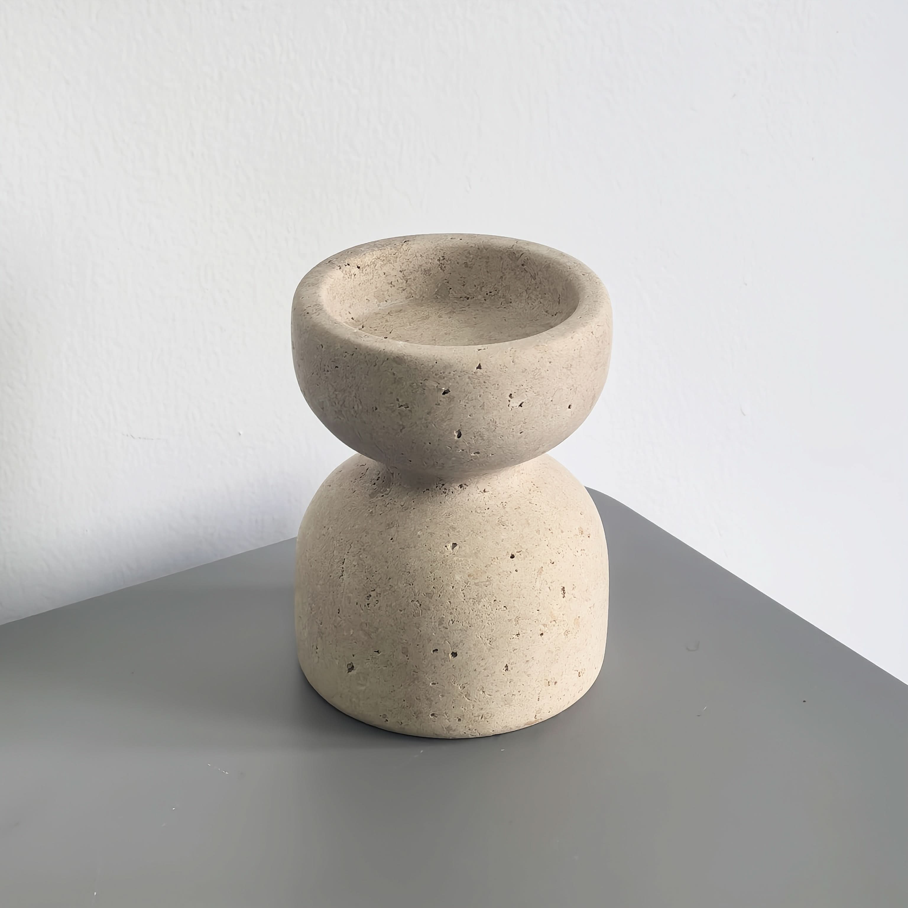 Set of Natural Marble Candle Holders in Travertine Style