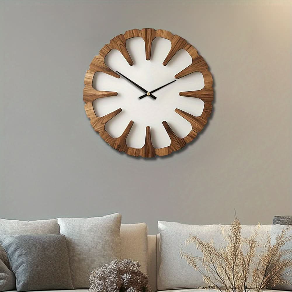 Silent Round Wall Clock in Artistic Wood Design