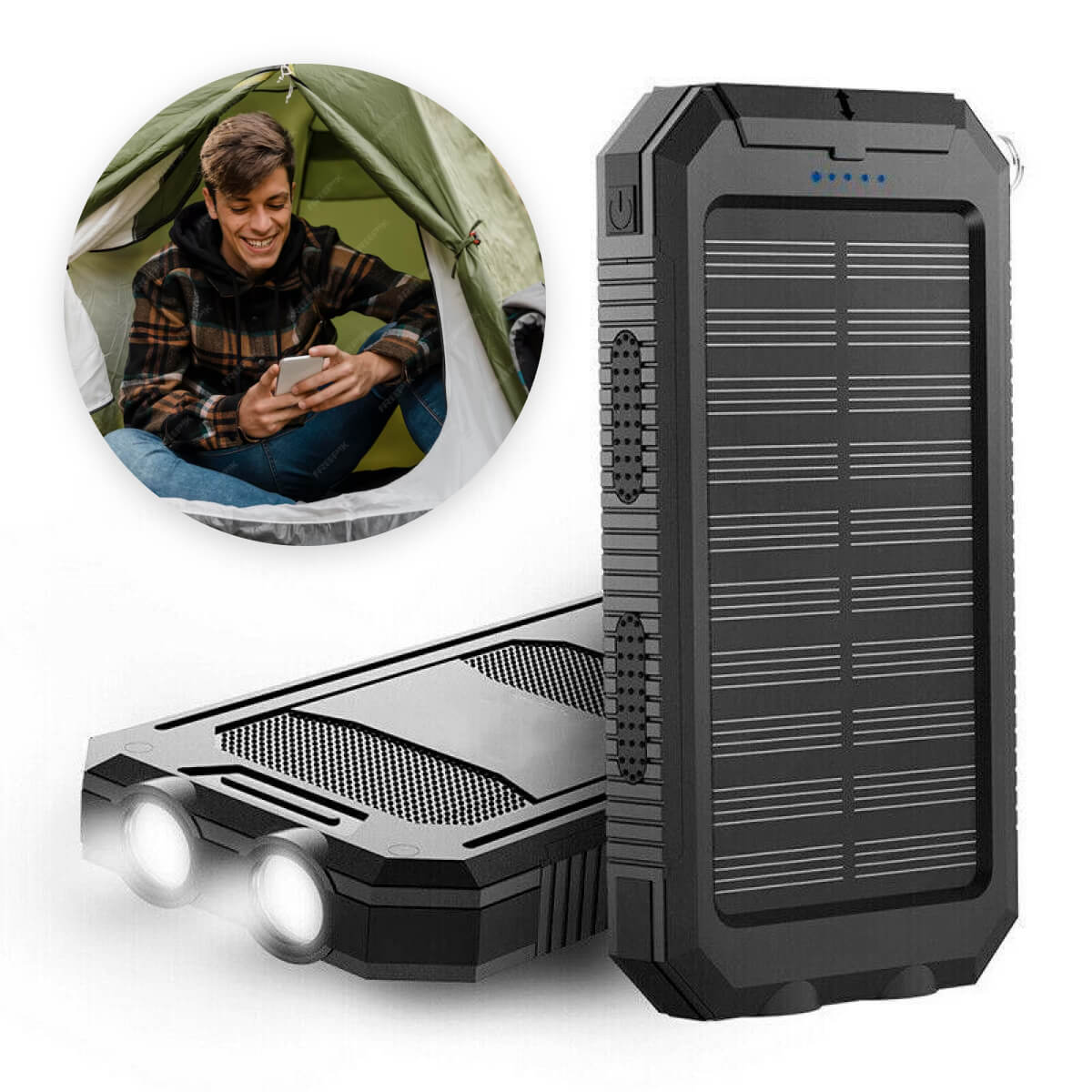 SolarFlex 20000mAh Waterproof Power Bank - Dual USB Charger