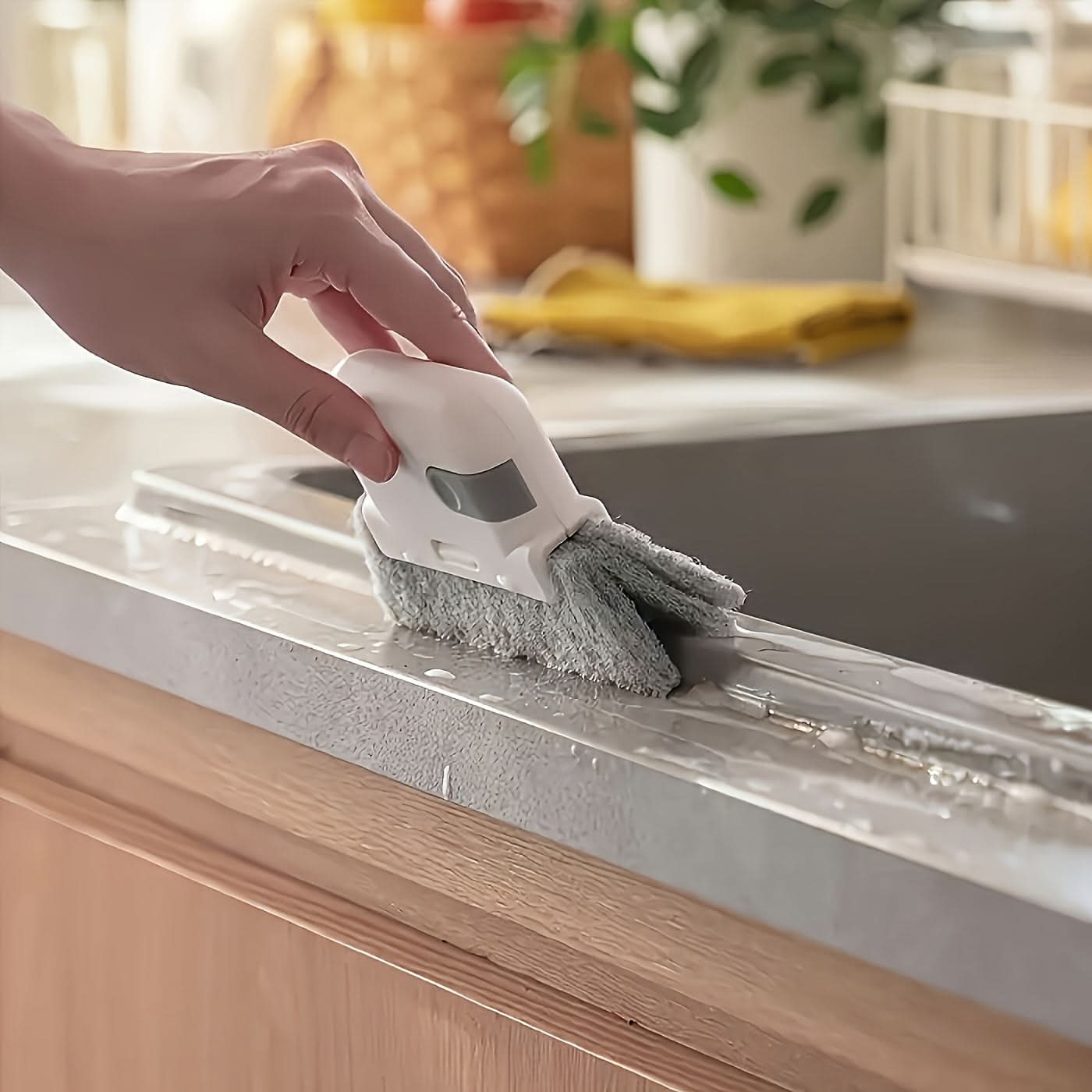 Handheld Cleaning Brush for Multiple Surfaces with Grooves and Crevice Tool
