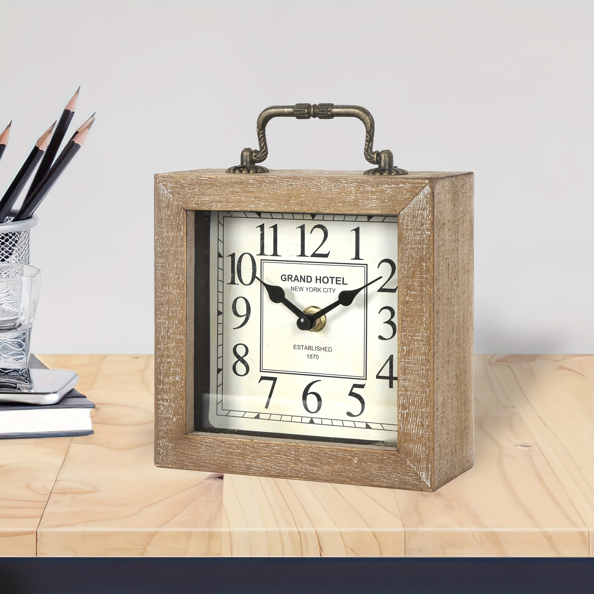 TimberNest - Charming Wooden Shelf Clock with Glass Shield
