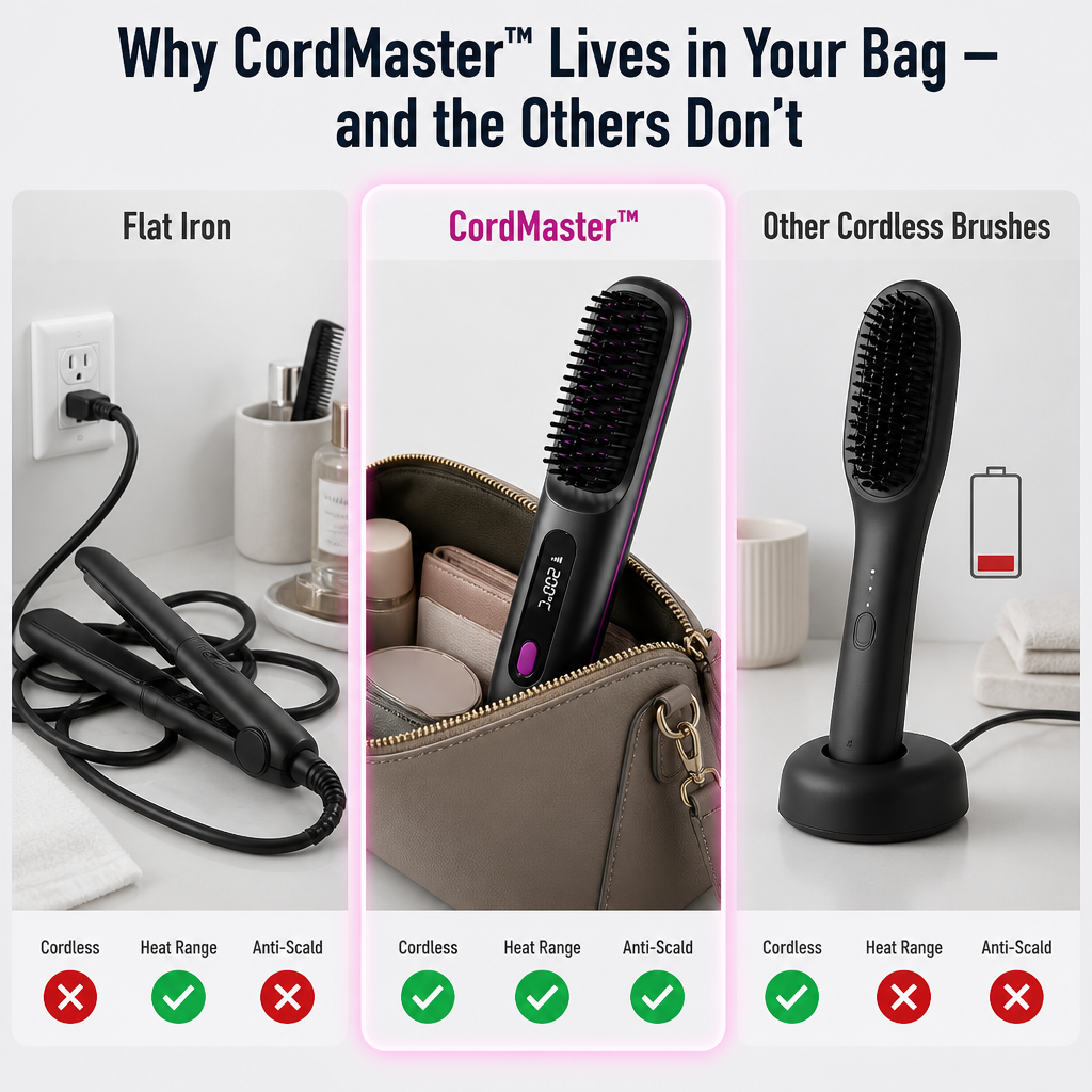 CordMaster™ — Tame Mid-Day Frizz Anywhere, No Cord or Outlet Needed