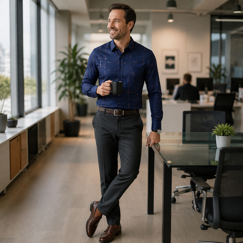 Ultra-LightPower™ – Breathable Stretch, Wrinkle-Free Line-Print Dress Shirt