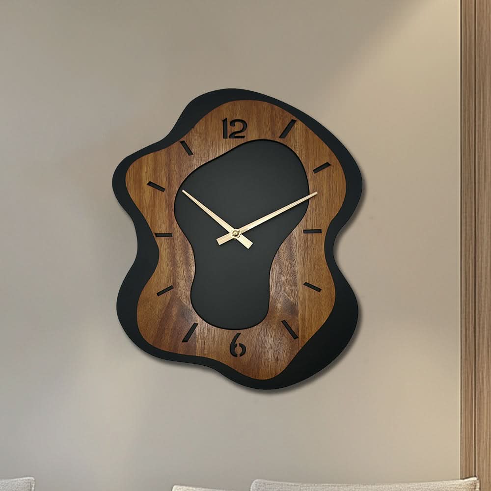 Unique Wooden Wall Clock with Irregular Design and Battery Operated