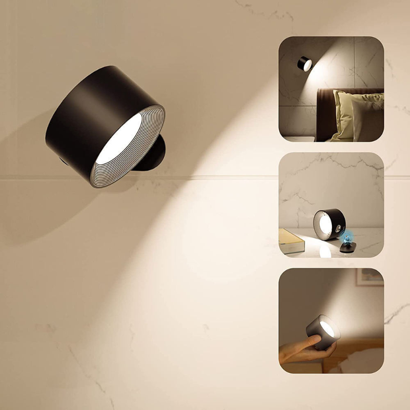 Rechargeable LED Wall Lamp with 360° Swiveling Head – Touch Control, Cordless Setup