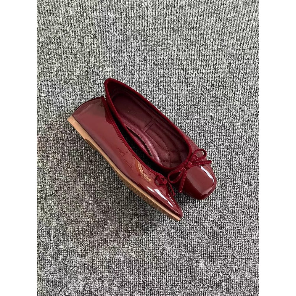 Chic Glossy Ballerina Flats for Women - Ruby Red