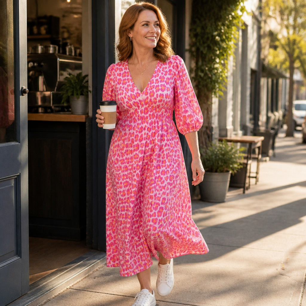 VeloraCharm™ Animal Print Midi Dress — Unleash Effortless Confidence and Flawless Fit All Day Long