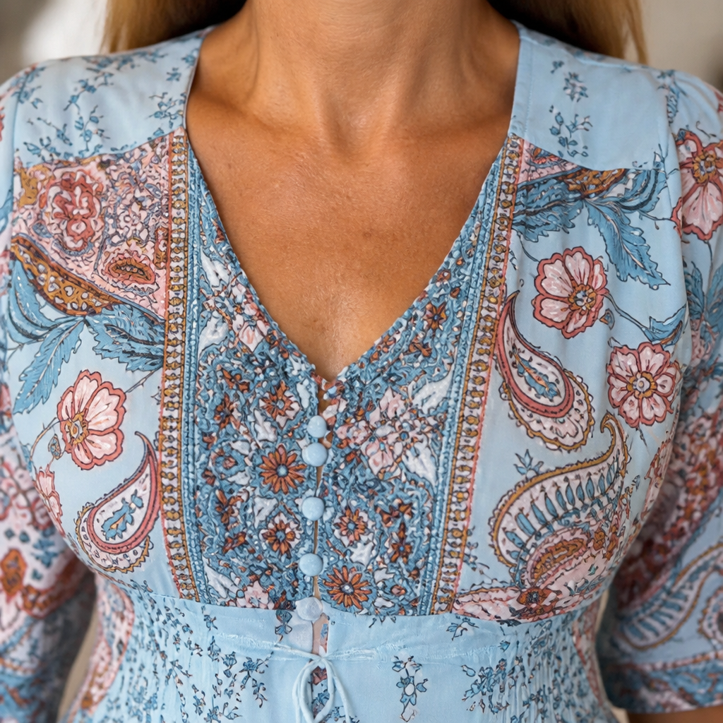 LumeraBelle™ – Breezy Boho Paisley Maxi Dress with Smocked Waist