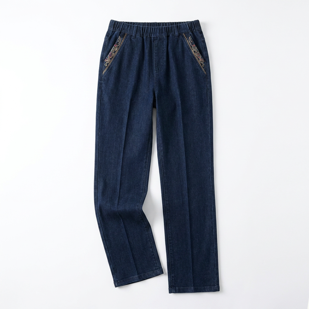 LuxeStride™ – Stretchy Pull-On Jeans with Embroidered Pocket Detailing
