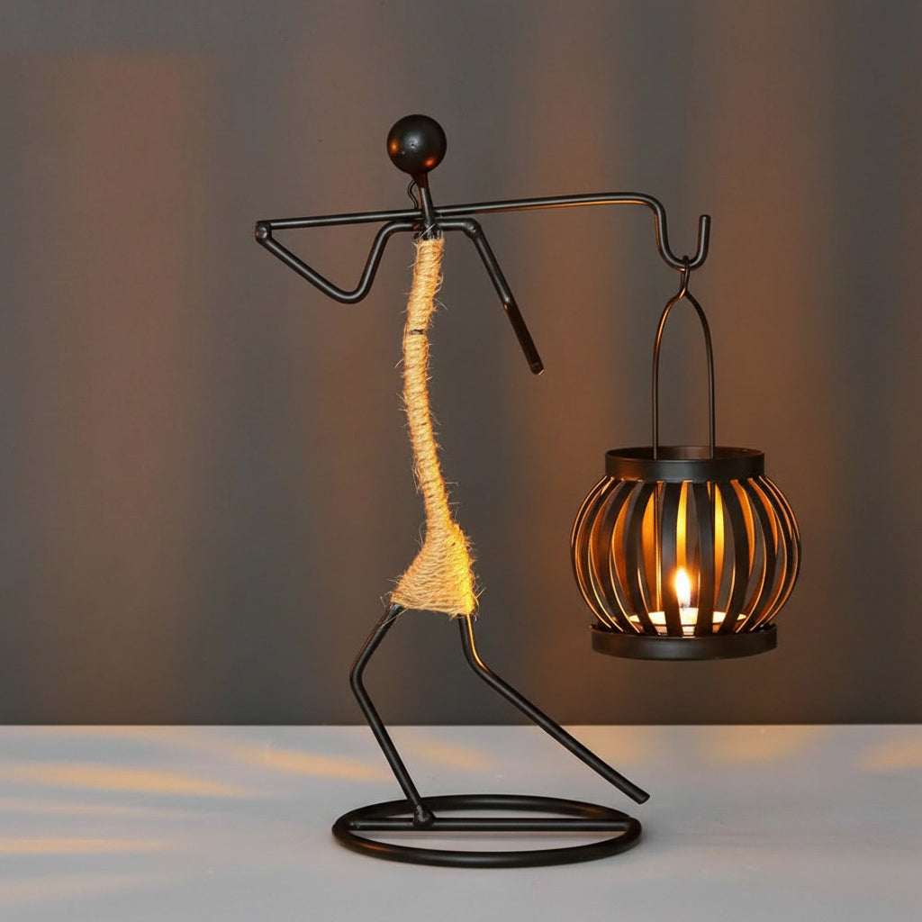 Abstract Metal Candle Holder Sculpture in Modern Design