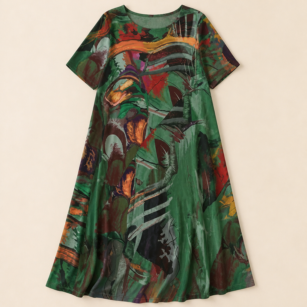 ZephyraWave™ – Breezy Bohemian Abstract Pattern Summer Dress
