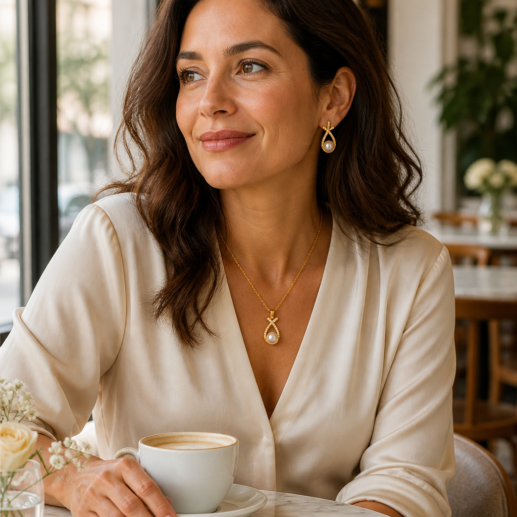 LumaRae™ – Twisted Pavé Pearl Necklace and Earring Set
