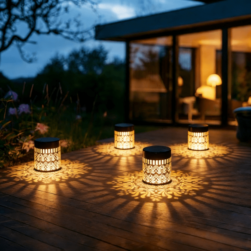 Solar Lotus Projection Table Lamp for Outdoor Use