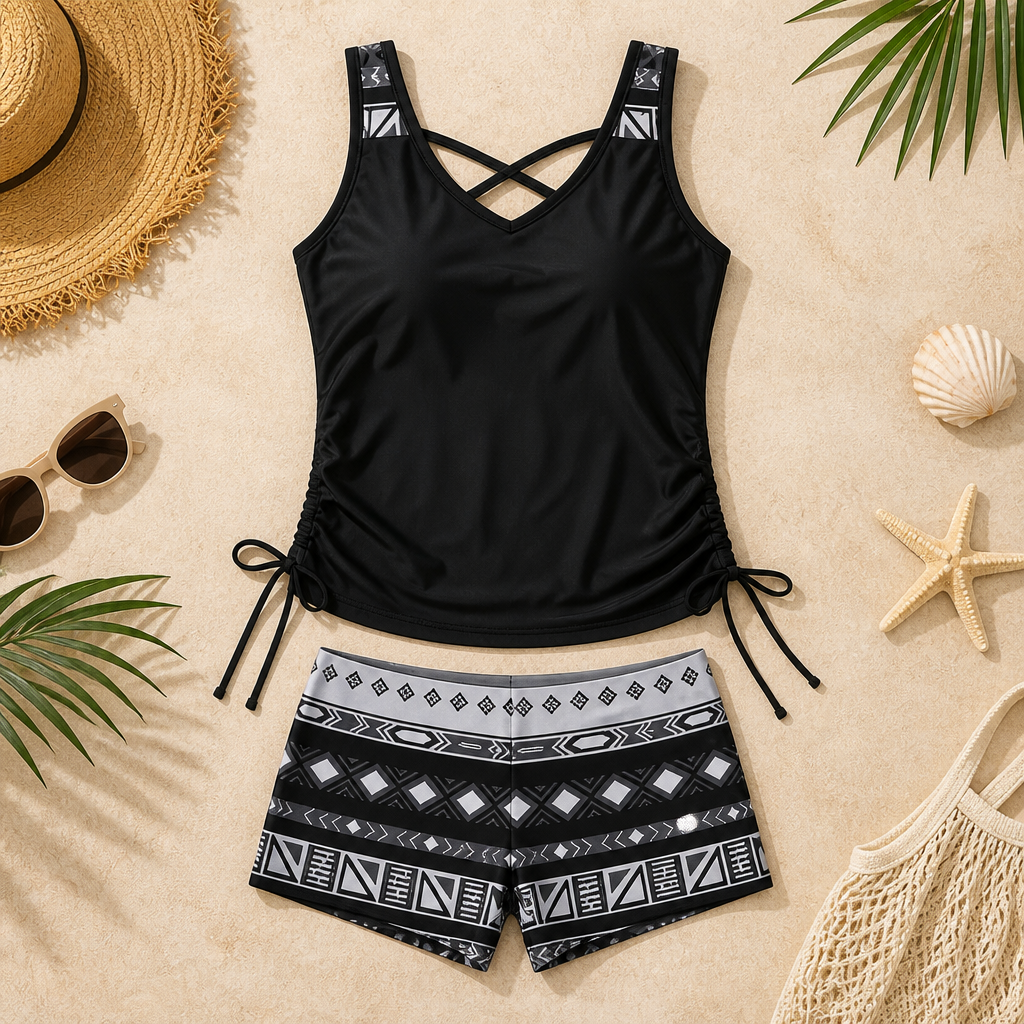 AquaVanta™ – Tummy-Control Tankini Set with Adjustable Side Ties