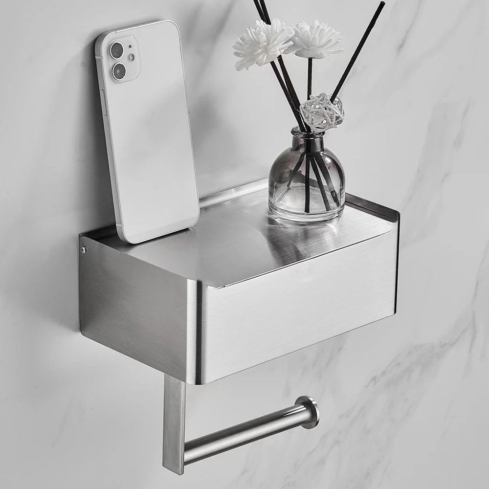 Tissue Dispenser | Stainless Steel Bathroom Paper Holder | 2-in-1 Shelf and Holder | SteelShelf