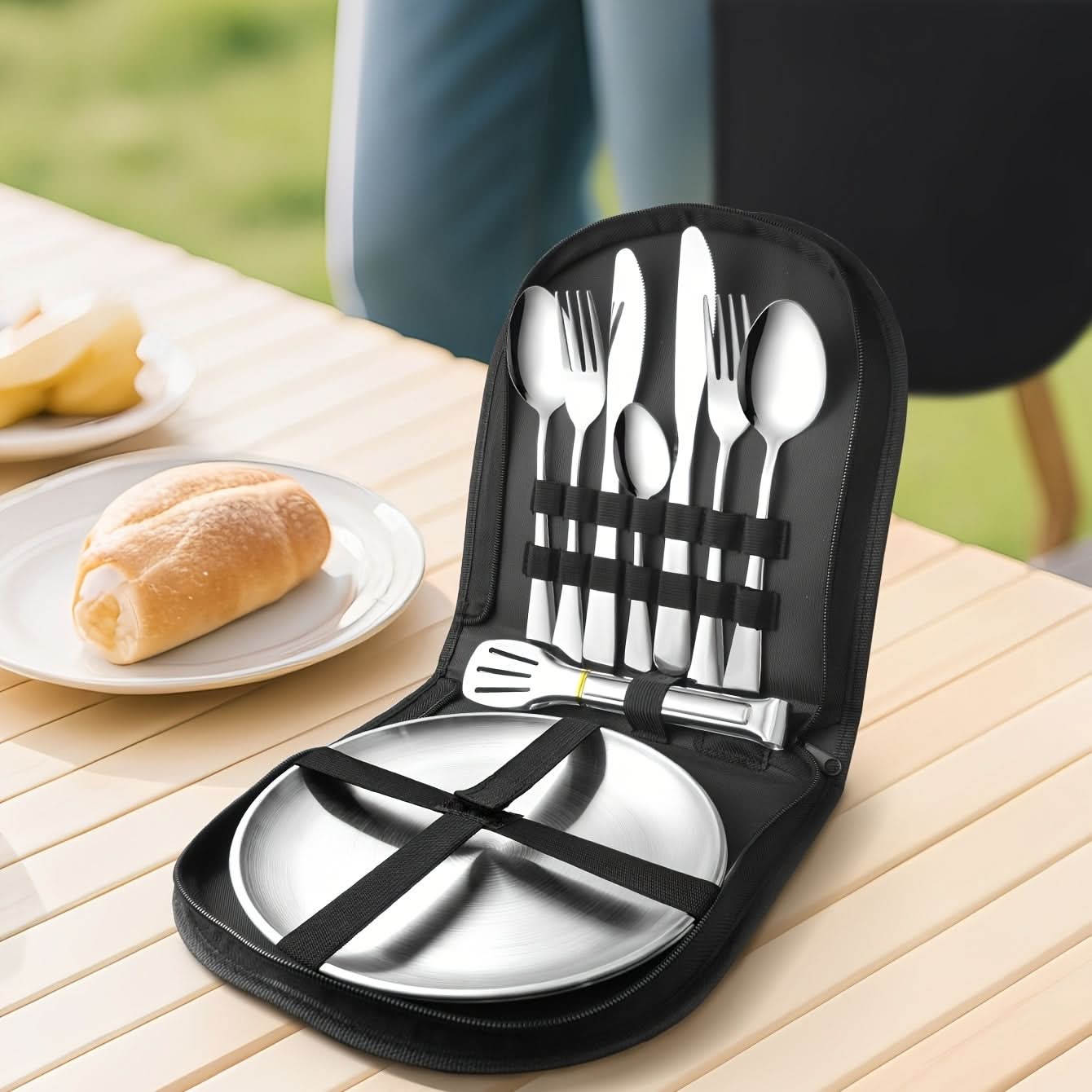 Travel Set with Portable Plates and Food Tongs