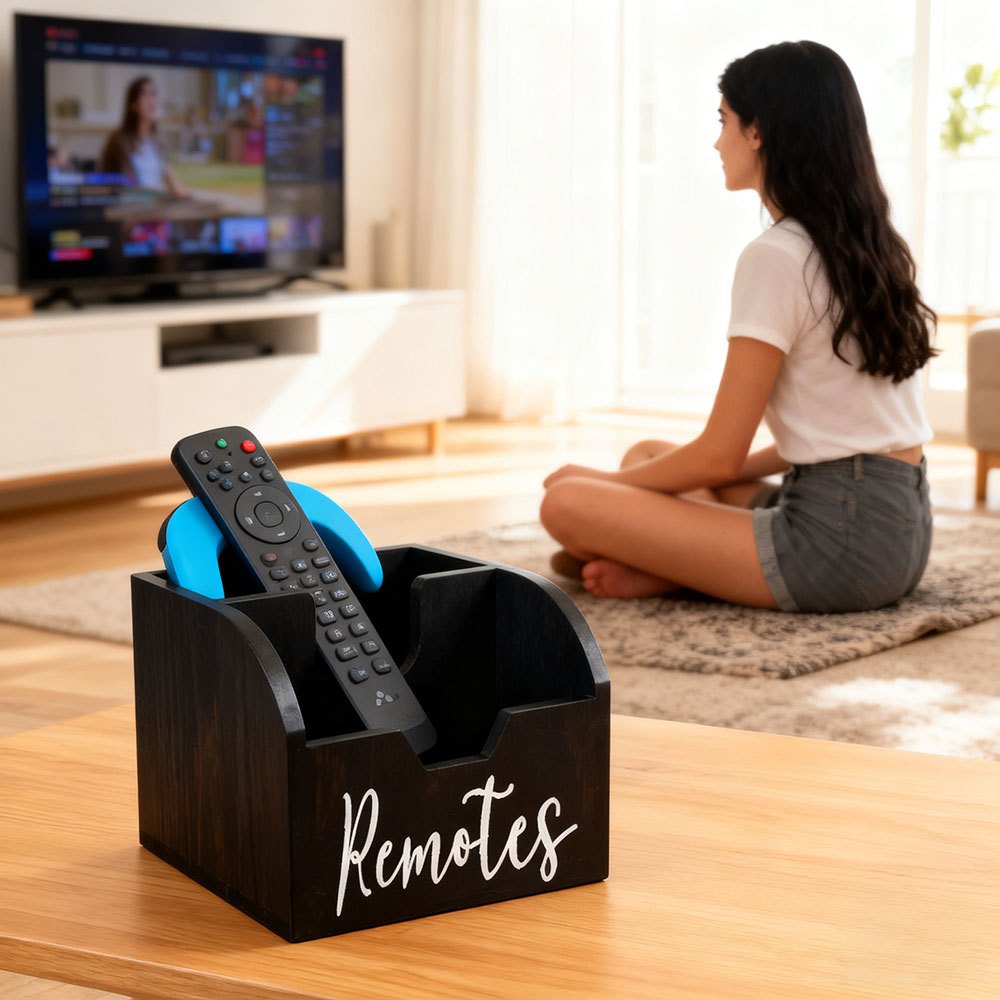 Clutter-Free Living: 4-Section Wooden Remote Control Holder