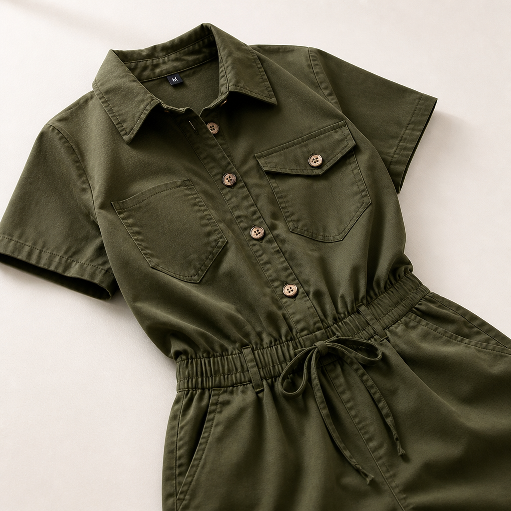 LumiVerve™ Short Sleeve Button-Front Jumpsuit — Shape Your Confidence with Every Move