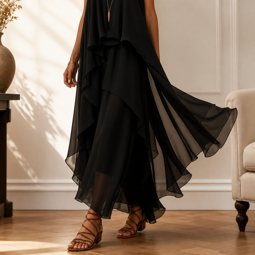 LioraMist™ – Flowy Layered Ruffle Chiffon Maxi Dress