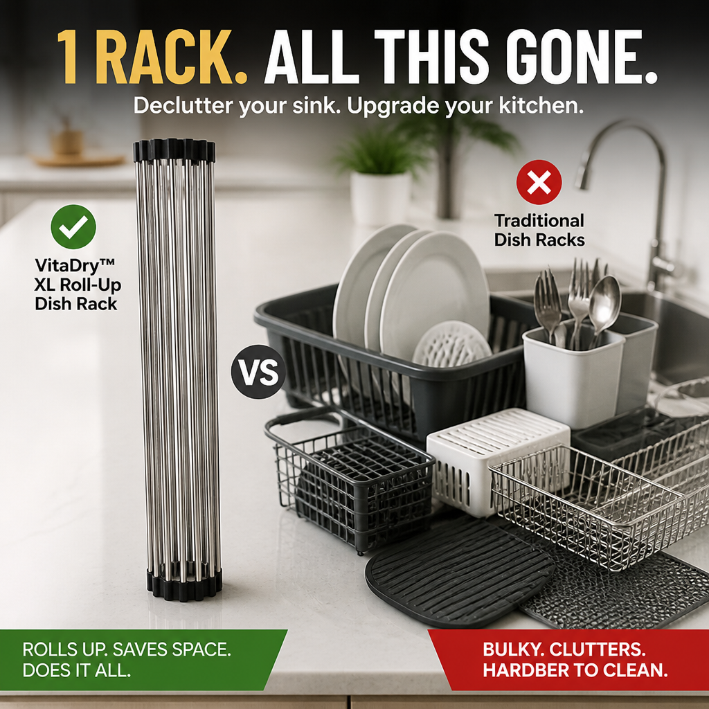 VitaDry™ XL Roll-Up Dish Rack — Instantly Free Your Counters and Enjoy Faster, Cleaner Drying Every Day