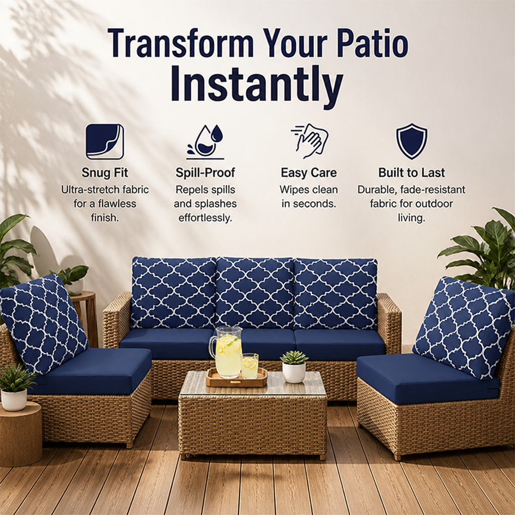 SlipTide™ Stretch Patio Sofa Cushion Covers — Wrap Your Cushions in Flawless Fit and Spill-Proof Ease