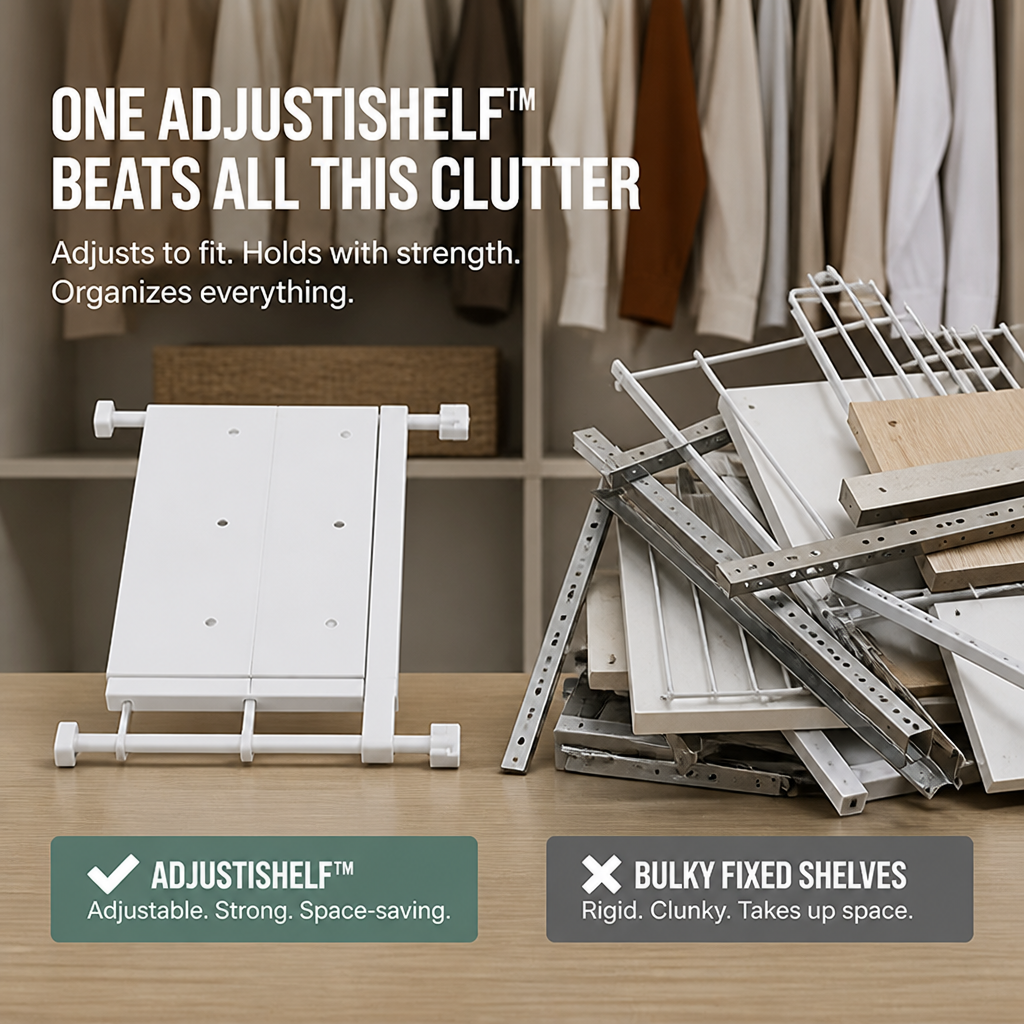AdjustiShelf™ — Command Your Clutter with Effortless Strength and Perfect Fit