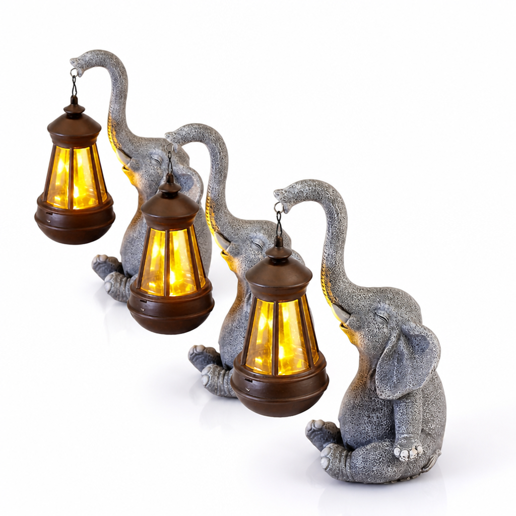 Solar-Powered Resin Warm-Glow Garden Lantern (Elephant Design)