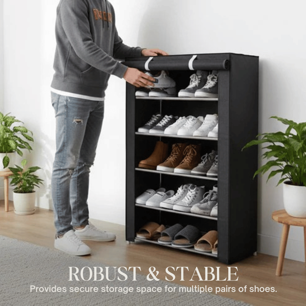 Freestanding Shoe Organizer | Dust-Resistant Cover | Tool-Free Setup | ShoeGuard