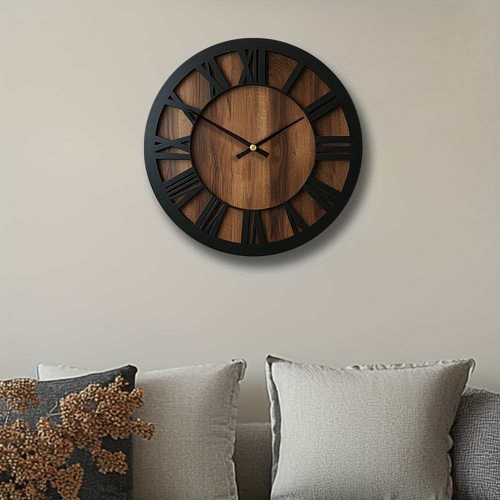 Elegant Silent Round Wood Clock for Timeless Home Decor