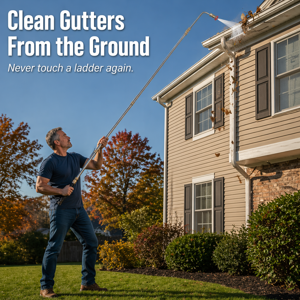 SkySweep™ — Blast Away Gutters, Siding & Second-Story Grime Without Ladder Climbing